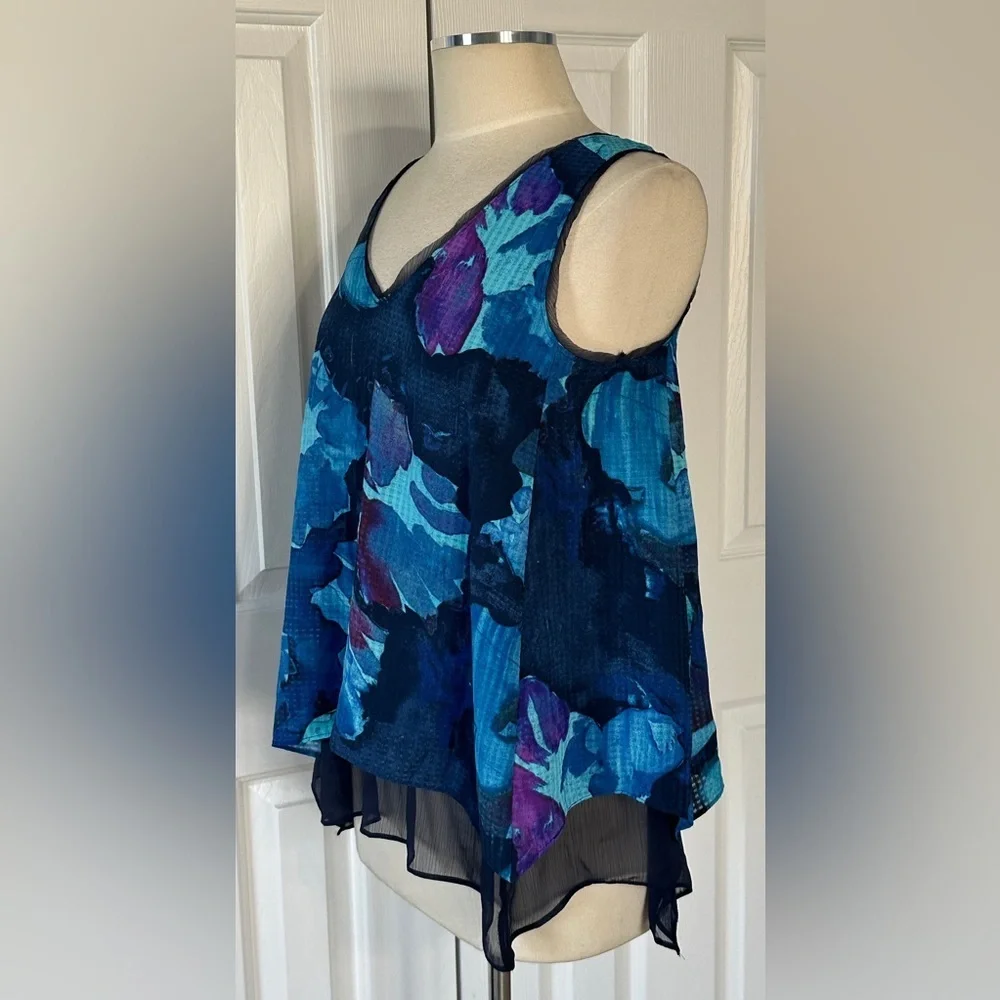 Simply Vera Vera Wang Blue Floral Layered Tank Top Size S